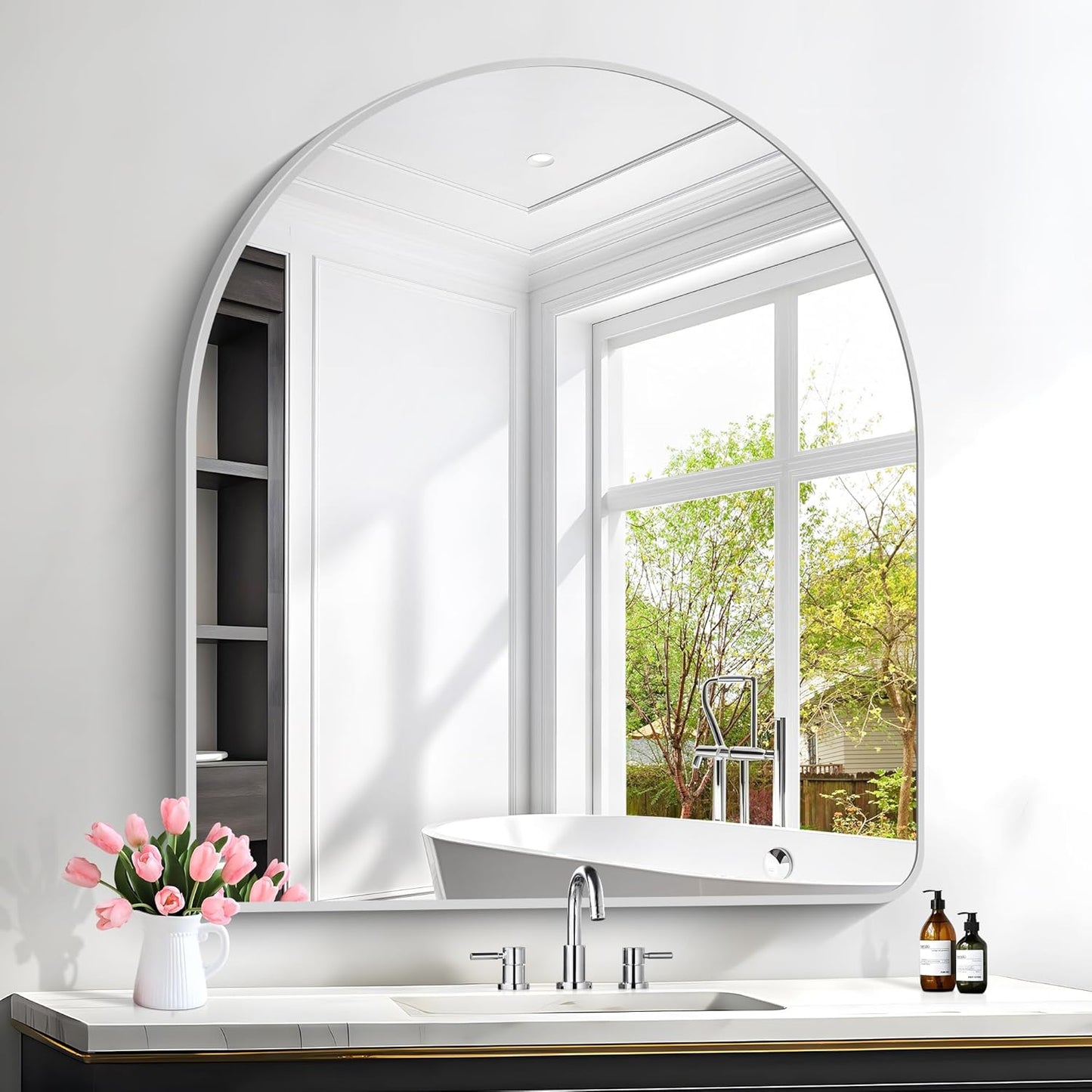 FORBATH Large Arched Wall Mirror 40x36 Inch, Silver Arch Bathroom Mirror with Aluminum Frame, Arched Mirror for Dresser, Fireplace,Entryway,Home Decor,Hanging or Leaning Against Wall