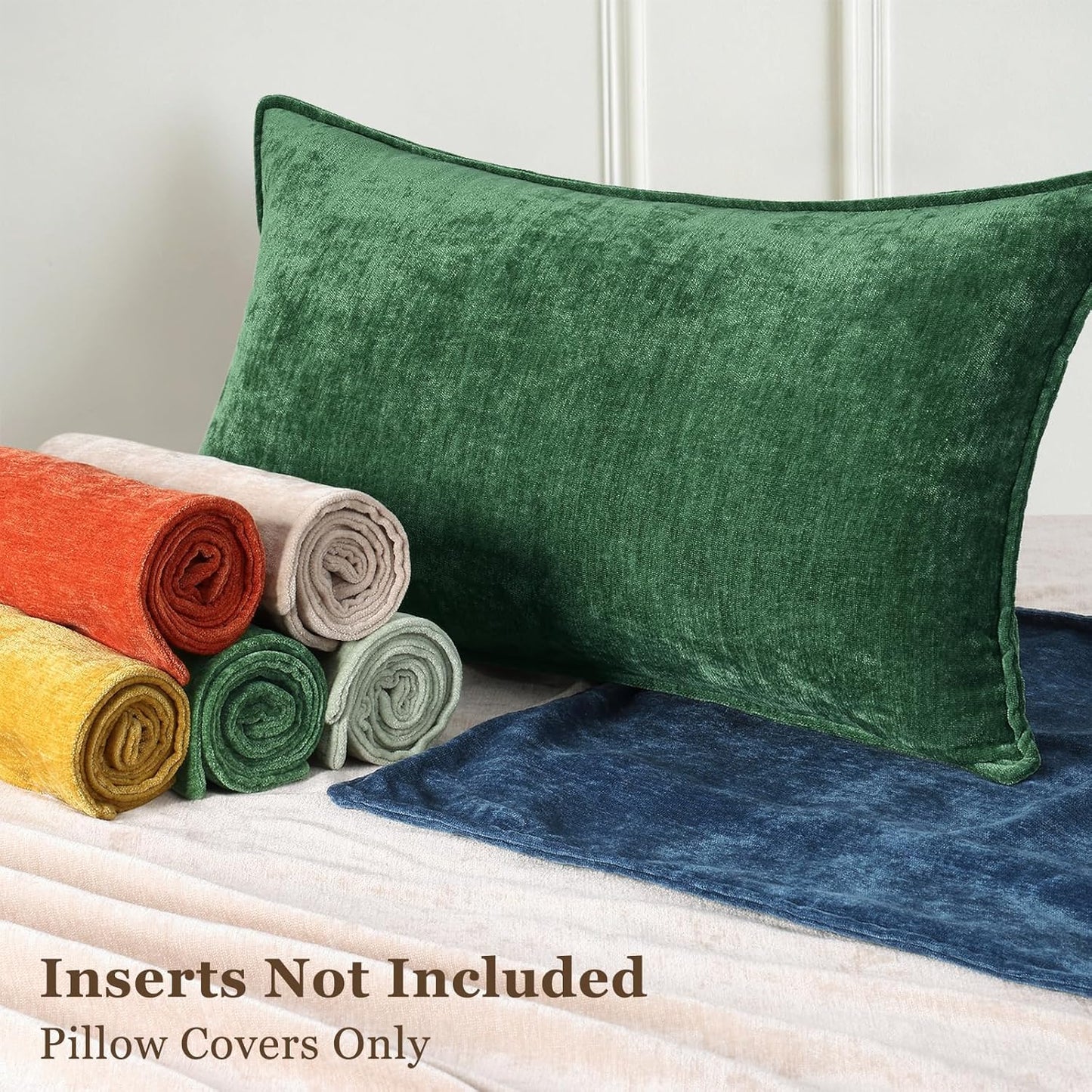 decorUhome Christmas Couch Throw Pillow Covers 20x20 Set of 2, Decorative Soft Euro Neutral Chenille Pillow Covers with Elegant Design for Sofa Bed Living Room Home Decor, Green