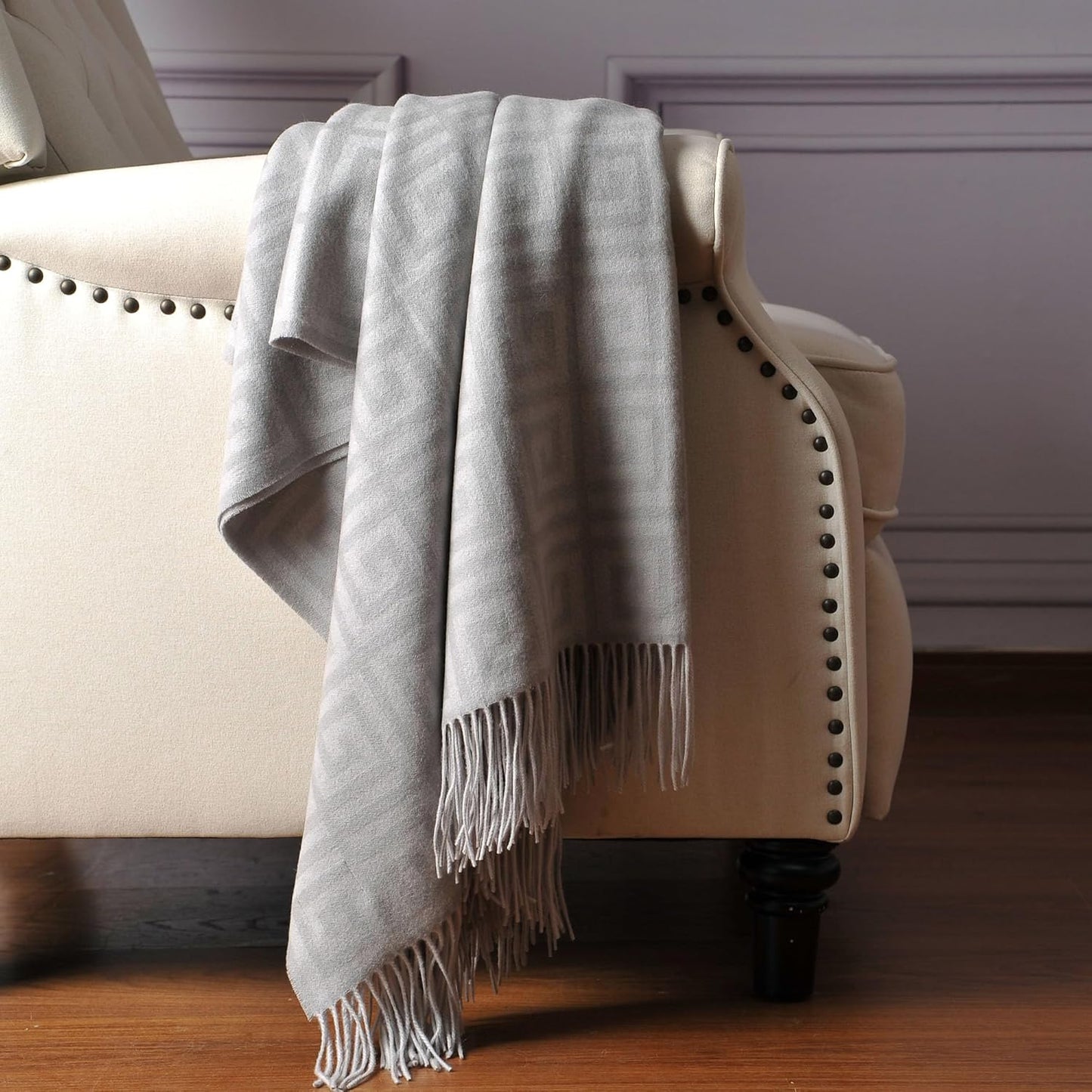 CUDDLE DREAMS Premium Cashmere Throw Blanket with Fringe, Luxuriously Soft (Greek Key)