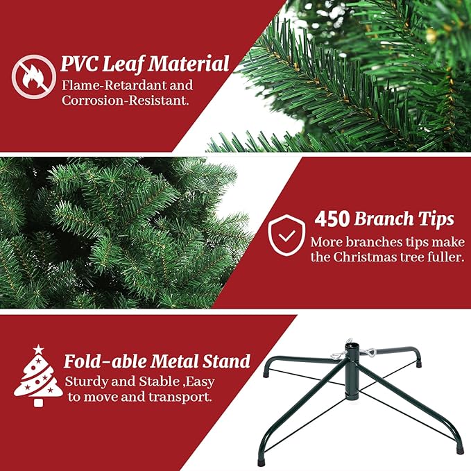 ULICO 4ft Artificial Green Christmas Tree,Premium Spruce Xmas Tree with 450 Branch Tips, Fake Christmas Tree with Foldable Metal Base Stand,Home, Office,Party Decoration