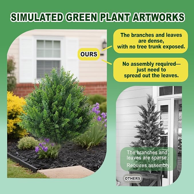 18 Inch Artificial Shrubs Topiary 2 Pack, Plush Verdant Foliage Anti-UV Artificial Trees for Indoor Planters Home Decor