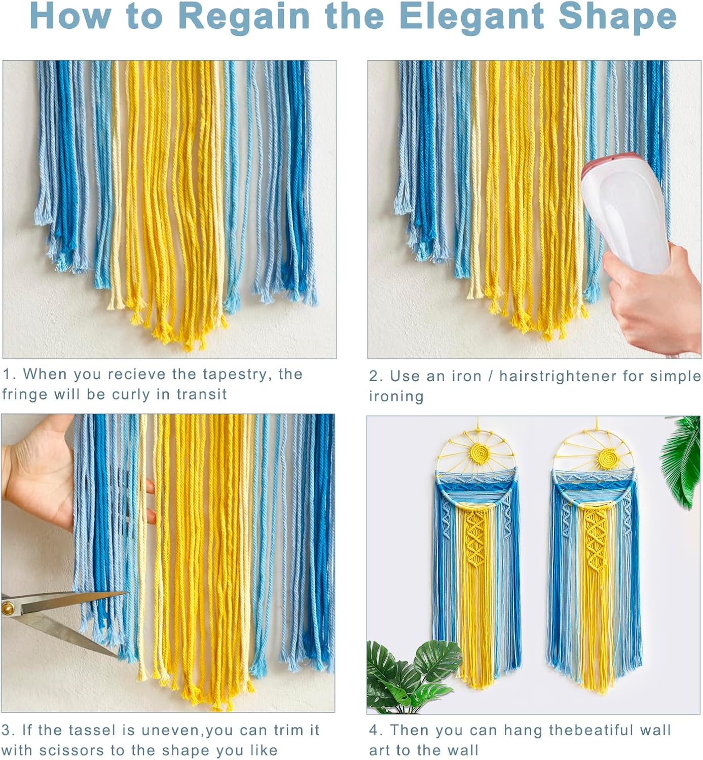 Mcrame Blue Sun Boho Wall Hanging Tapestry Sunset Art, Boho Woven Tapestry Big Dream Catcher Colorful Decor for Bedroom, Living Room, Nursery