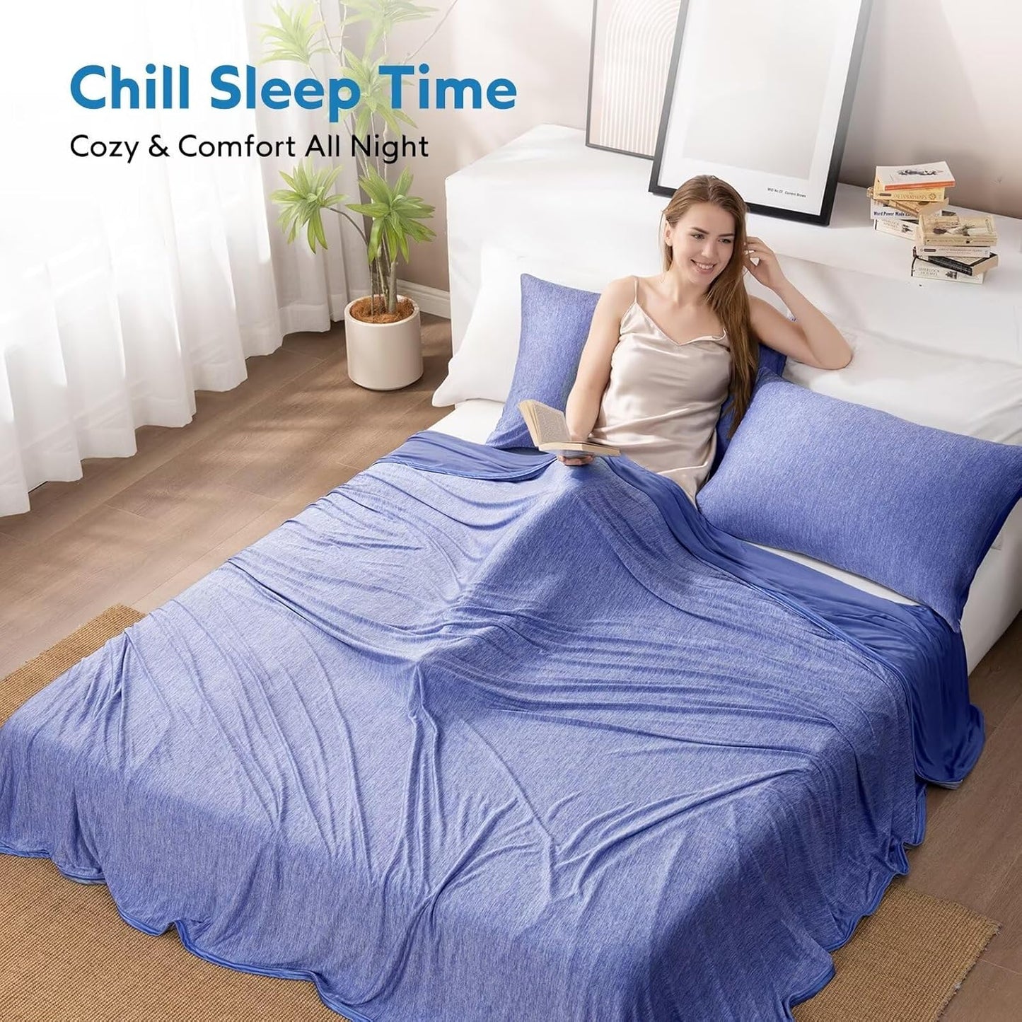 HOMFINE Cooling Blankets for Hot Sleepers - Summer Blanket Thin Lightweight Breathable Soft Double Side Enhanced Cooling for Bed Couch Sofa, Keep Cool for Night Sweats (Dark Blue, 50 x 70 inches)