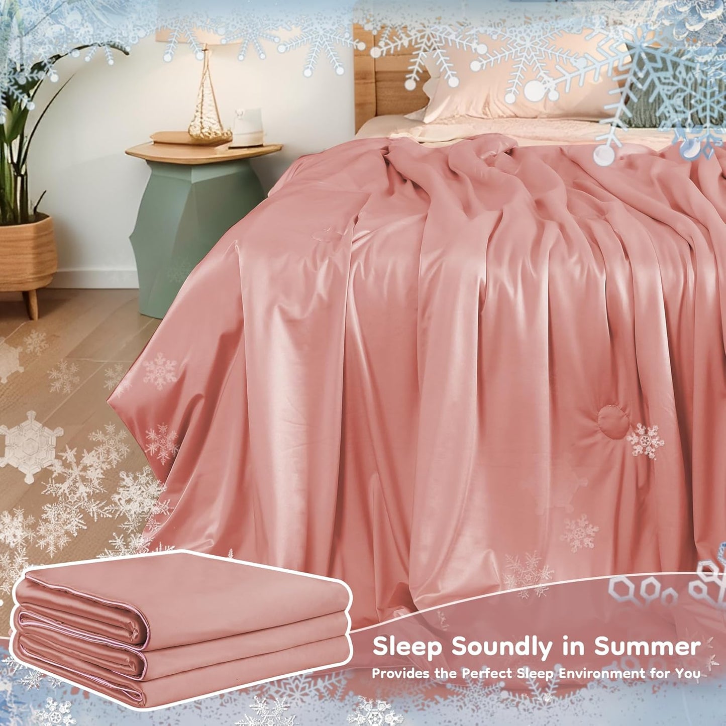 Cooling Blanket Twin Summer Comforter for Hot Sleepers, Silky-Soft & Cool Fiber, Double-Sided Cold Blanket for Night Sweats, Single Size All-Season Comfort, 60" x 80", Pink