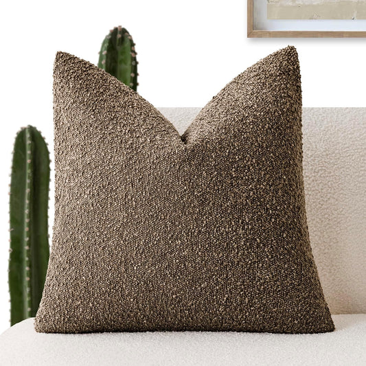 Foindtower Decorative Textured Boucle Throw Pillow Covers Accent Solid Pillow Cases Neutral Soft Cozy Couch Cushion Case for Chair Sofa Bedroom Living Room Home Decor 18x18 Inch,1PC,Light Brown