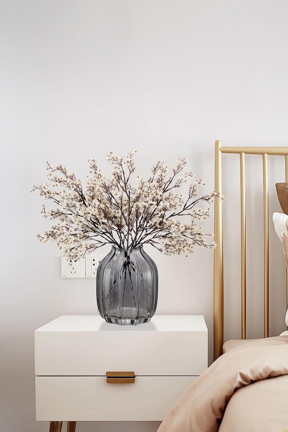 JAKY-Global Fake Fall Flowers Artificial for Decoration Faux Silk Babys Breath Floral Stems Home Indoor Halloween Decor Centerpieces Tables Vase Beige 12pcs