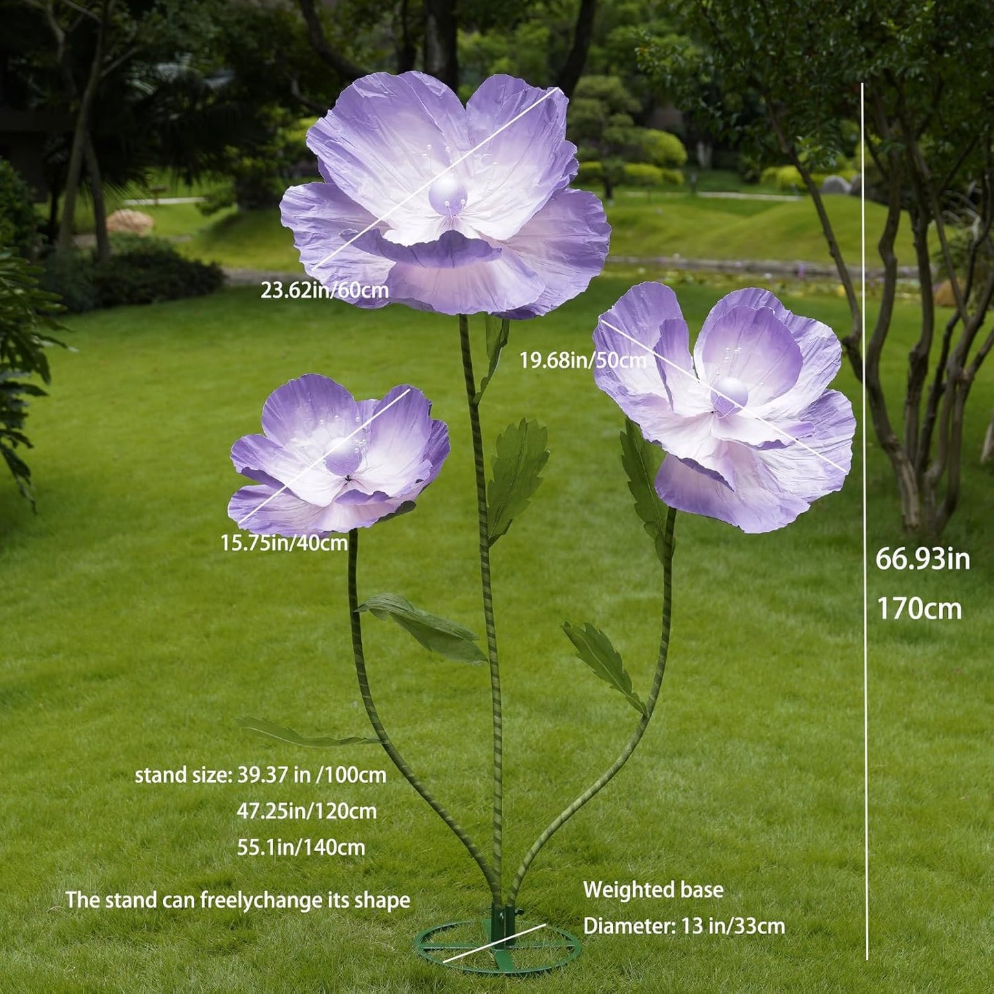 Giant Flowers for Decoration,Large Paper Flowers with Standing Stems and Base,3 pcs Artificial Flowers for Home Decor, Wedding Decorate, Photography Props, Party Banquet (Purple)