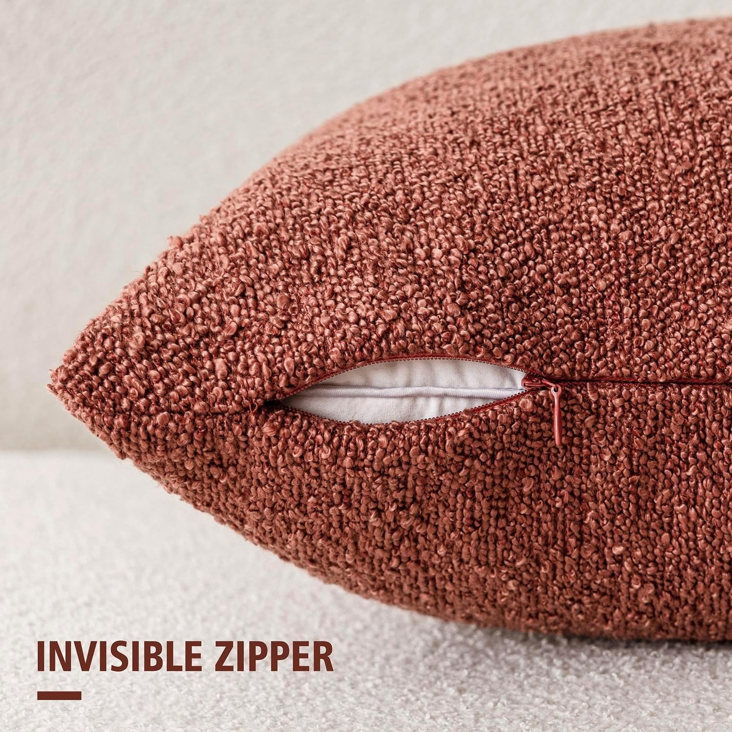 Foindtower Decorative Textured Boucle Throw Pillow Covers Accent Solid Pillow Cases Neutral Soft Cozy Couch Cushion Case for Chair Sofa Bedroom Living Room Home Decor 26x26 Inch,1PC,Orange Rust Red