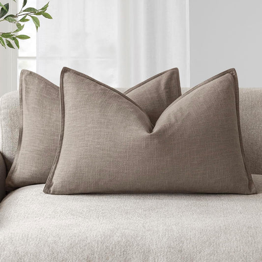 Foindtower Pack of 2, Decorative Linen Soild Throw Pillow Covers Accent Lumbar Cushion Case Boho Farmhouse Pillowcase for Chair Couch Sofa Bedroom Living Room Home Decor 12 x 20 Inch Brown Tan