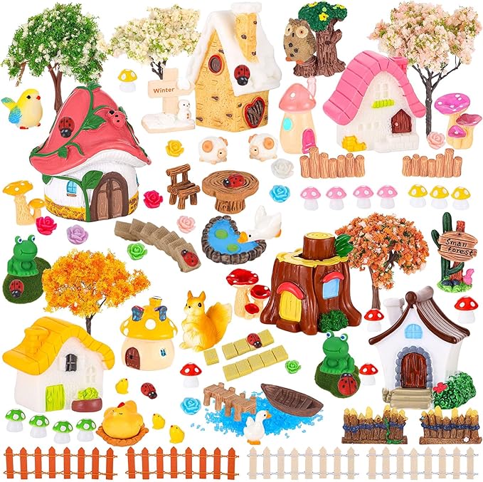 118 PCS Mini Fairy Garden Accessories Kit Cute Miniature Garden Decorations Set Tiny Figurines for DIY Micro Landscape Terrarium Dollhouse Succulent Craft Decor Potted Horticulture Ornaments