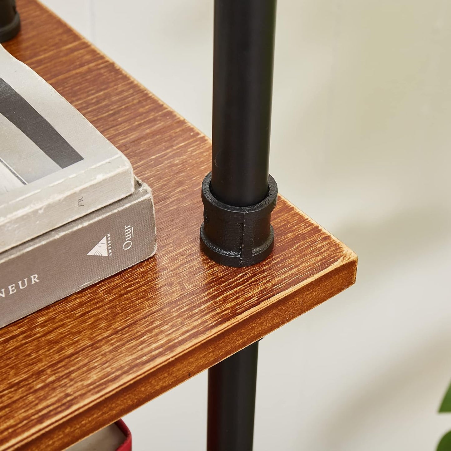 Industrial Bookshelf, 5-Tier Pipe Shelf, Wall Mounted Bookcase for Home and Office (Rustic Brown, 48" L x 11.8" W x 70" H)