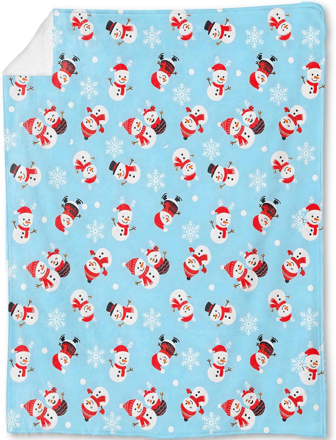Cute Snowman Christmas Decorative Throw Blanket, Snowflake Print Decoration,Flannel Winter Blue Blankets for Couch Sofa,Holiday Decor,Xmas Festival Gifts for Kids Adults 40x50 Inch