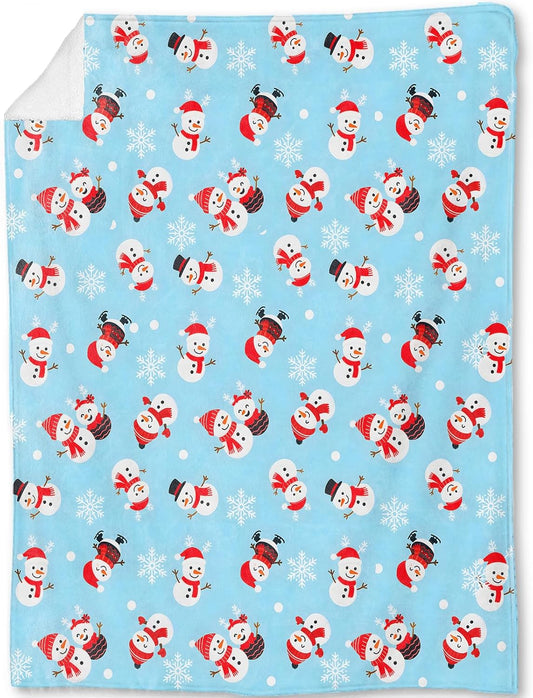 Cute Snowman Christmas Decorative Throw Blanket, Snowflake Print Decoration,Flannel Winter Blue Blankets for Couch Sofa,Holiday Decor,Xmas Festival Gifts for Kids Adults 60x80 Inch