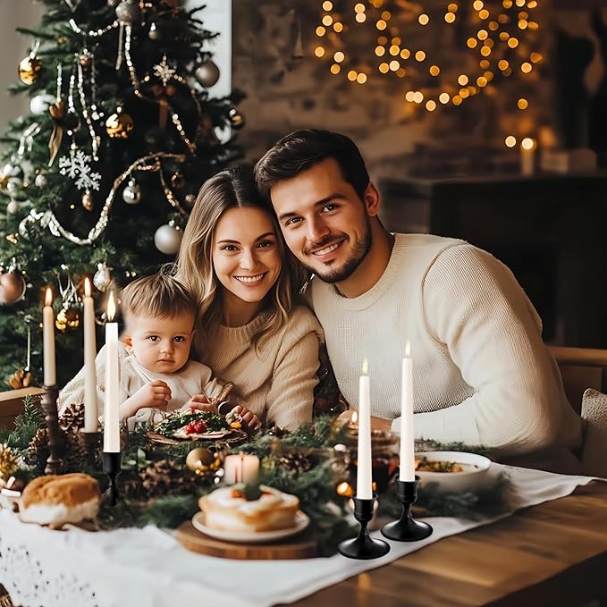 Vintage Black Taper Candle Holders, Set of 2, Metal Taper Candlestick Holder for Dinner Room Table Centerpiece, Wedding Reception, Festive,Mantel Decoration, Home Decor (Black, Set of 2)