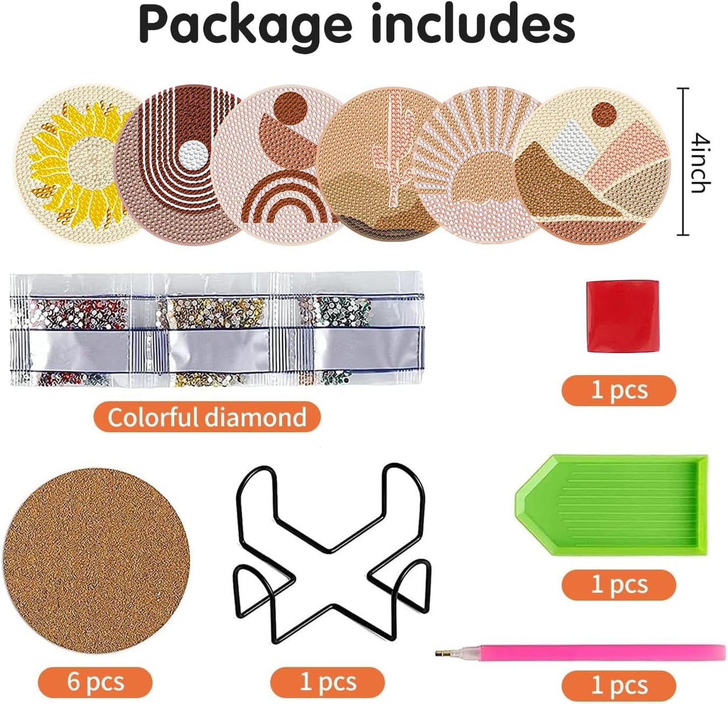 DOTSOPS 6 Pcs Diamond Art Kits for Adults Diamond Art Coasters with Holder for Adults Beginners Craft for Gem Art Dots Christmas Birthday Abstracte