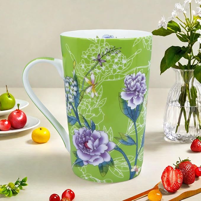13oz Floral Coffee Mugs for Women Bone China Coffee Mug Cute Mugs Christmas Birthday Gifts for Mom Friends