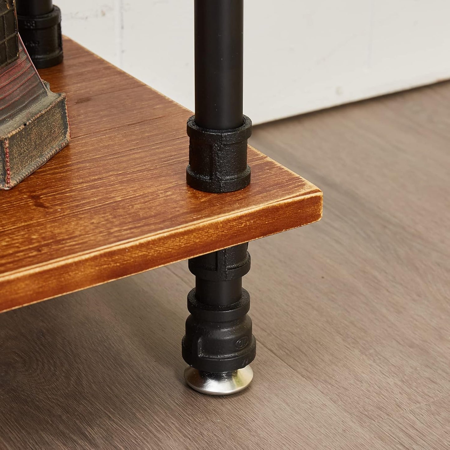 Industrial Bookshelf, 5-Tier Pipe Shelf, Wall Mounted Bookcase for Home and Office (Rustic Brown, 48" L x 11.8" W x 70" H)