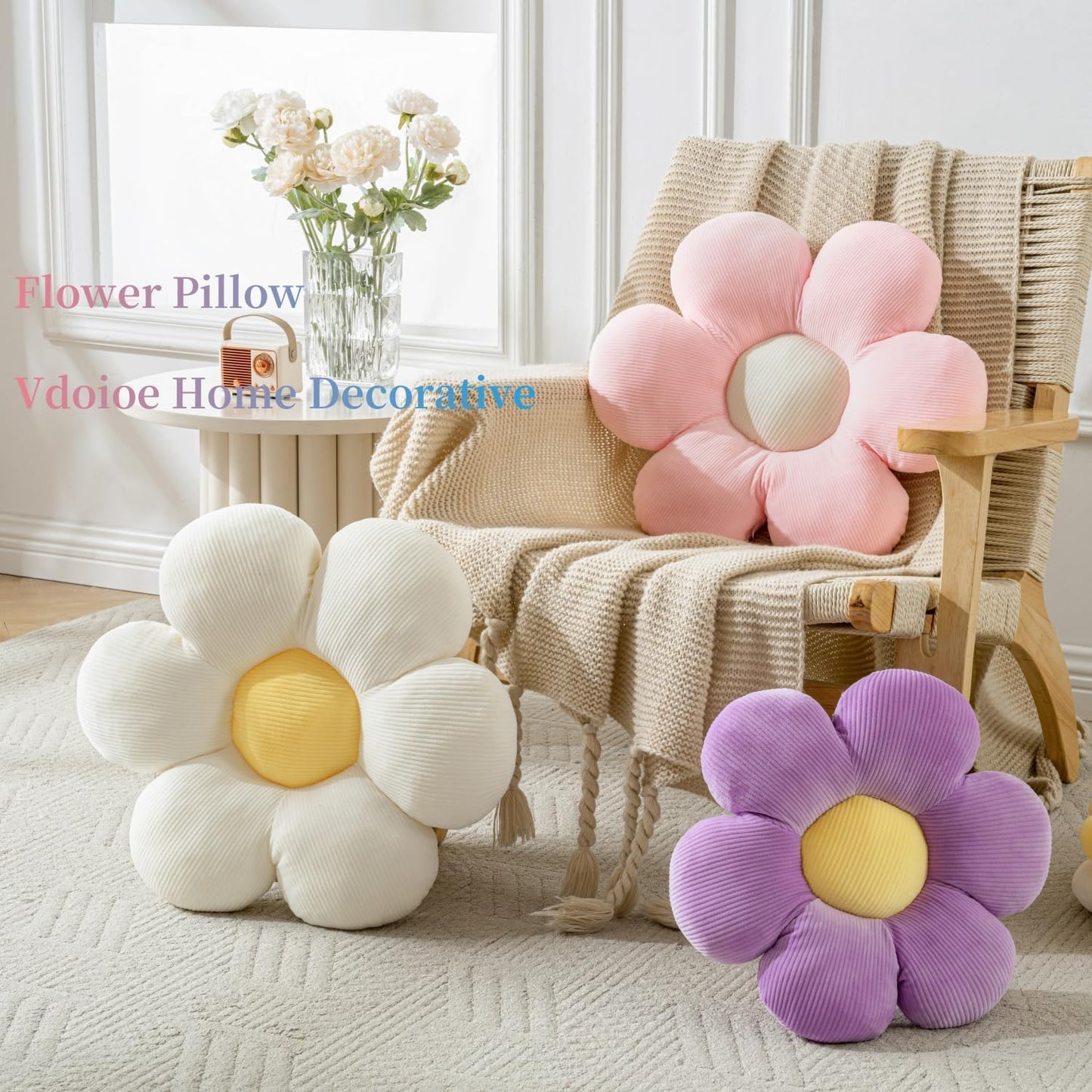 Flower Pillow, Cute Daisy Pillow Flower Shaped Cushion 19.6" Floor Pillows Home Decorative Seating Cushion