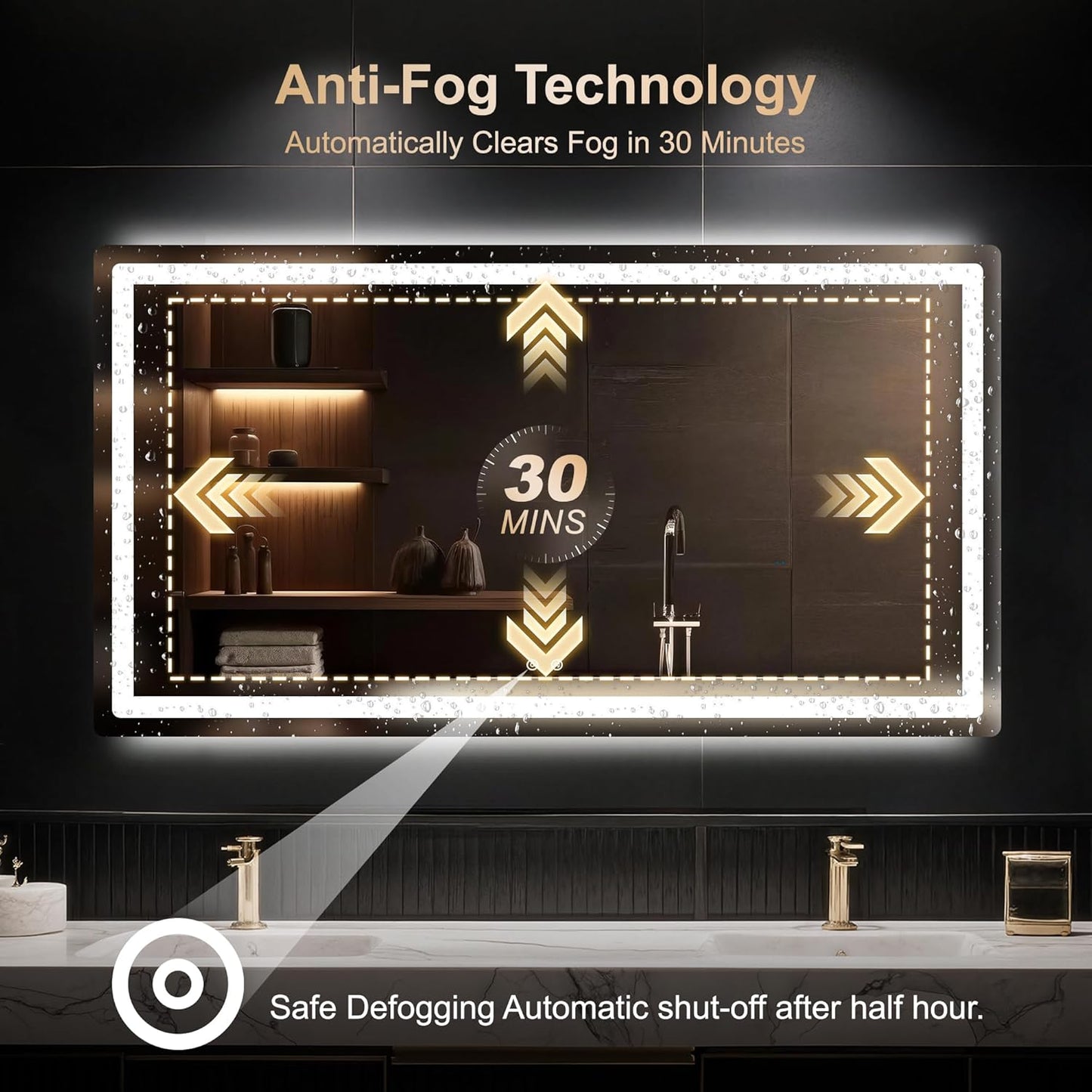 Delma LED Bathroom Mirror with Lights, 30x55 Vanity Mirror for Bathroom Wall, Anti-Fog, Dimmable, Front Lit & Backlit, Memory Function, Shatterproof Tempered Glass, 3 Color Modes(Horizontal/Vertical)