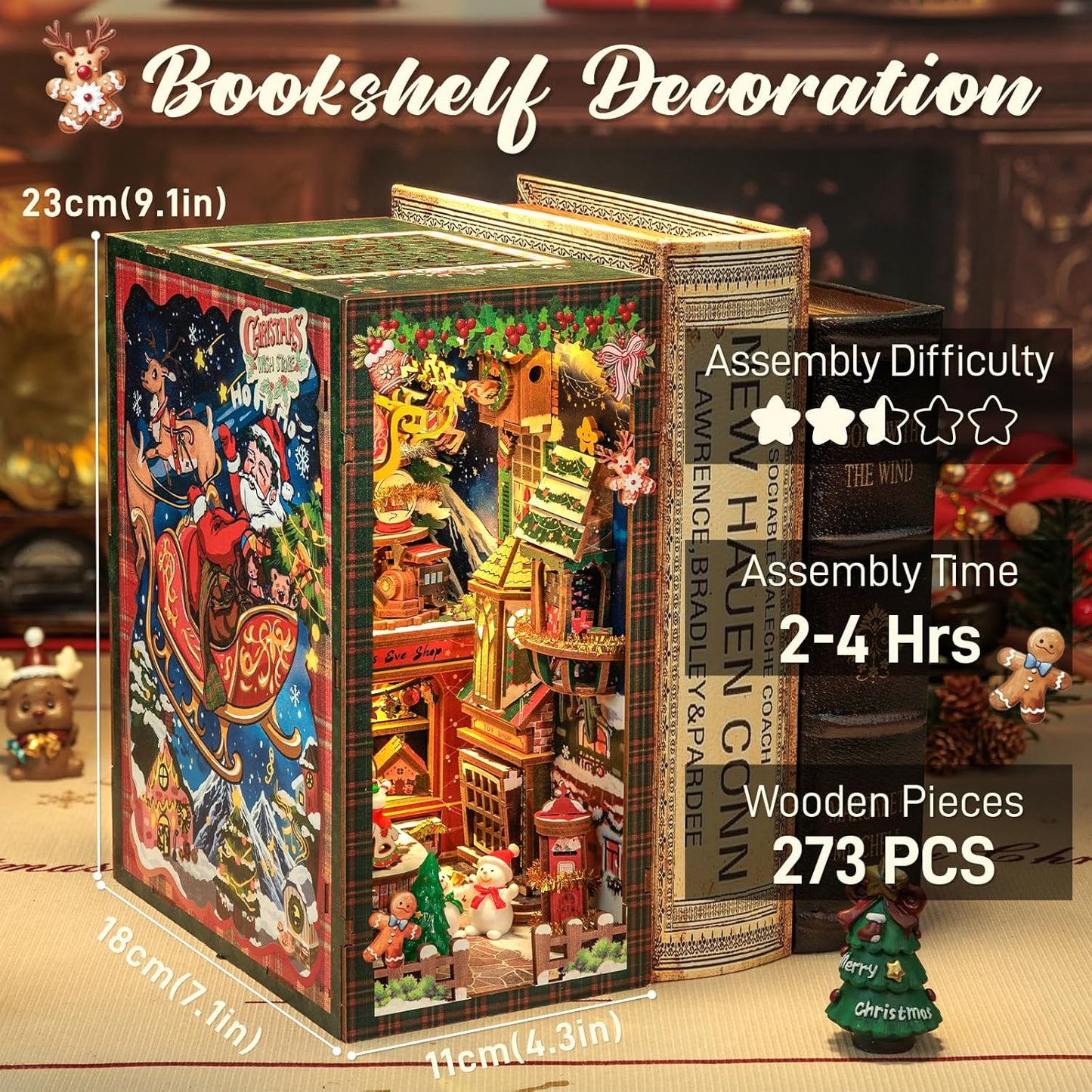 CUTEBEE Christmas Book Nook Kit - DIY Miniature House Dollhouse Kit for Adults, Teens, Booknook Tiny House Bookshelf Decor 3D Wooden Puzzle, Gifts for Family, Friends （Christmas Wish Store）