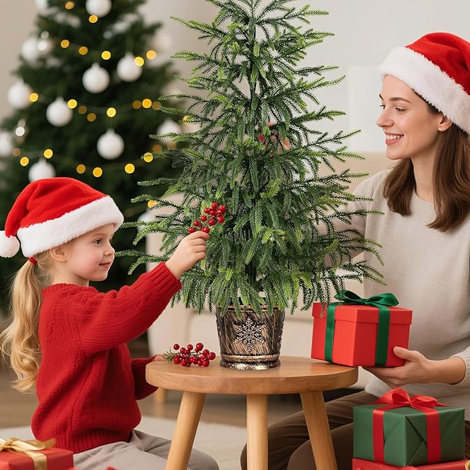 2Pcs 3FT Norfolk Pine Tree with Pot - Christmas Tree with Real Touch PE Branch Tips for Front Porch, Kitchens, Home Indoor Outdoor Xmas‌ Decor