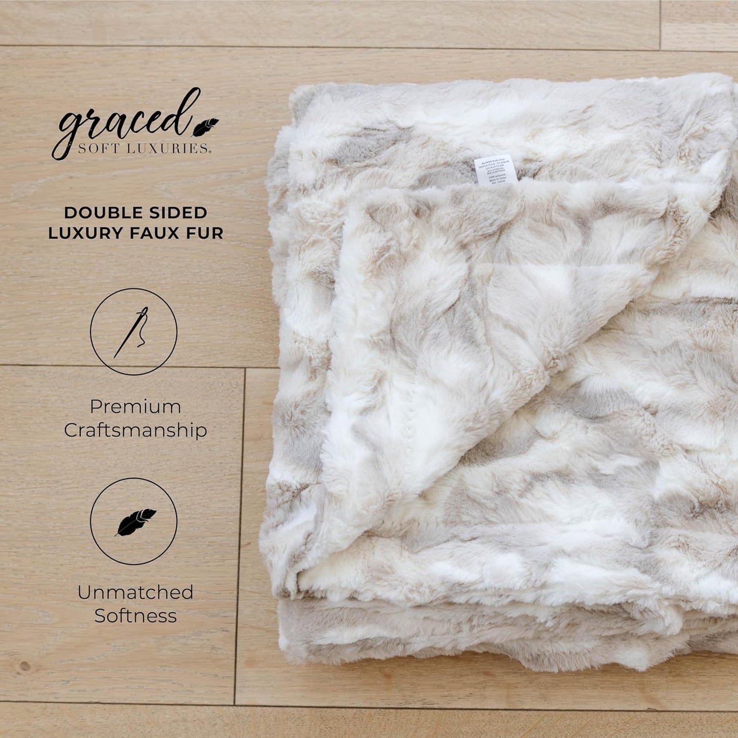 GRACED SOFT LUXURIES Softest Throw Blanket Warm Elegant Cozy Fluffy Thick Comfy Soft Faux Fur for Home, Couch, Sofa, Bed (Marbled Ivory, Large 50" x 60")