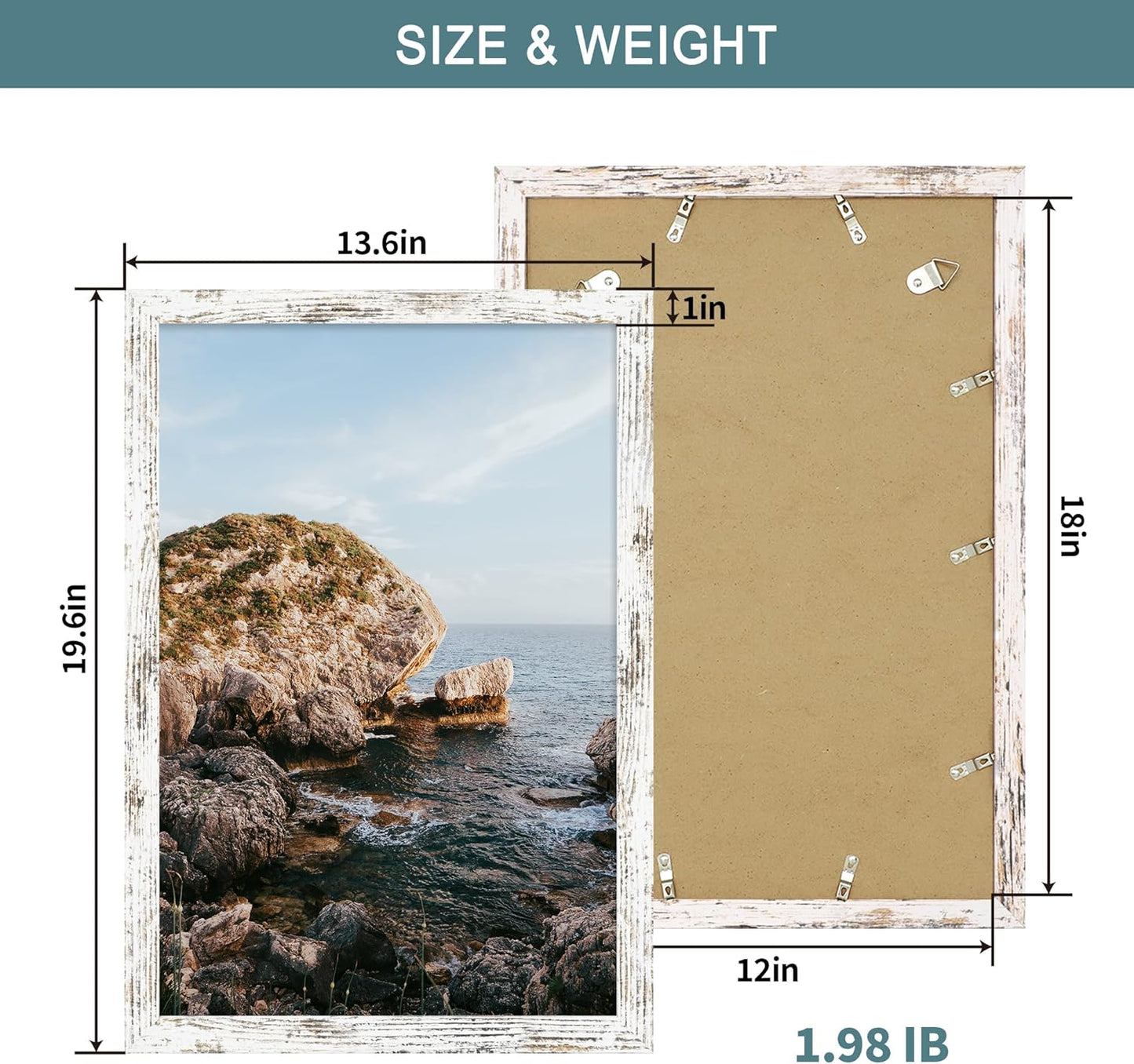 iRahmen 12x18 Picture Frame Set of 2 with Plexiglass, Distressed White Wood Poster Frame for Photo Gallery Wall Mounting Horizontal and Vertical