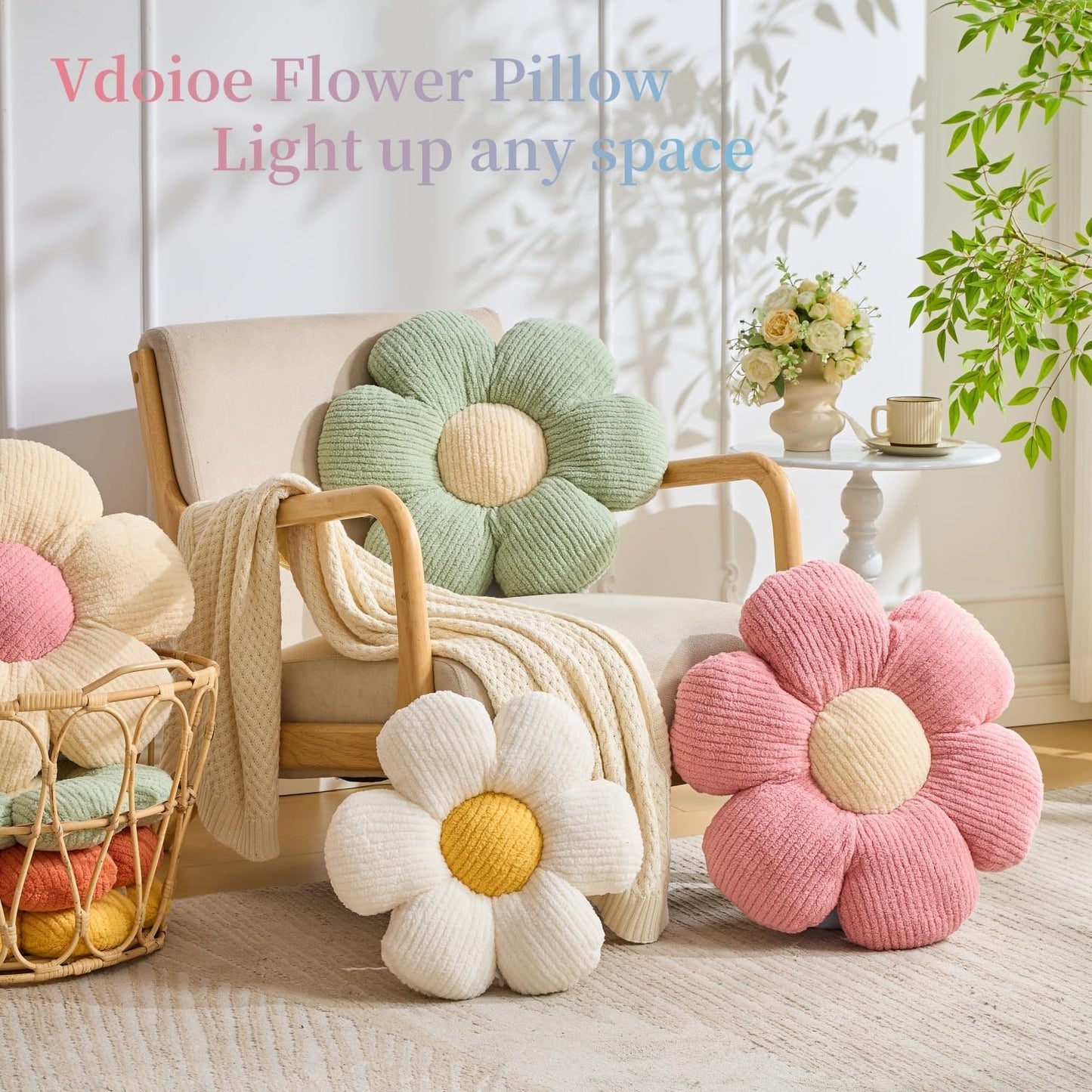 Cute Daisy Plush Throw Pillow, Purple Flower Shaped, 19.6" Seating Pillow, Home Decorative Floor Pillows