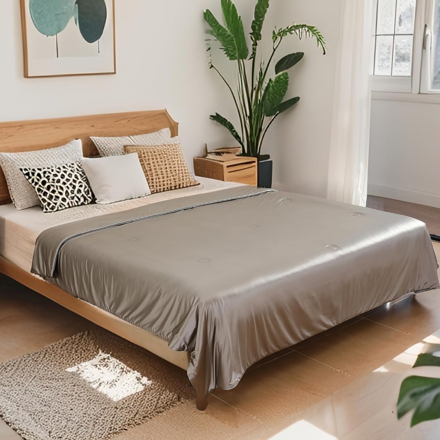 Cooling Blanket Twin Summer Comforter for Hot Sleepers, Silky-Soft & Cool Fiber, Double-Sided Cold Blanket for Night Sweats, Single Size All-Season Comfort, 60" x 80", Taupe