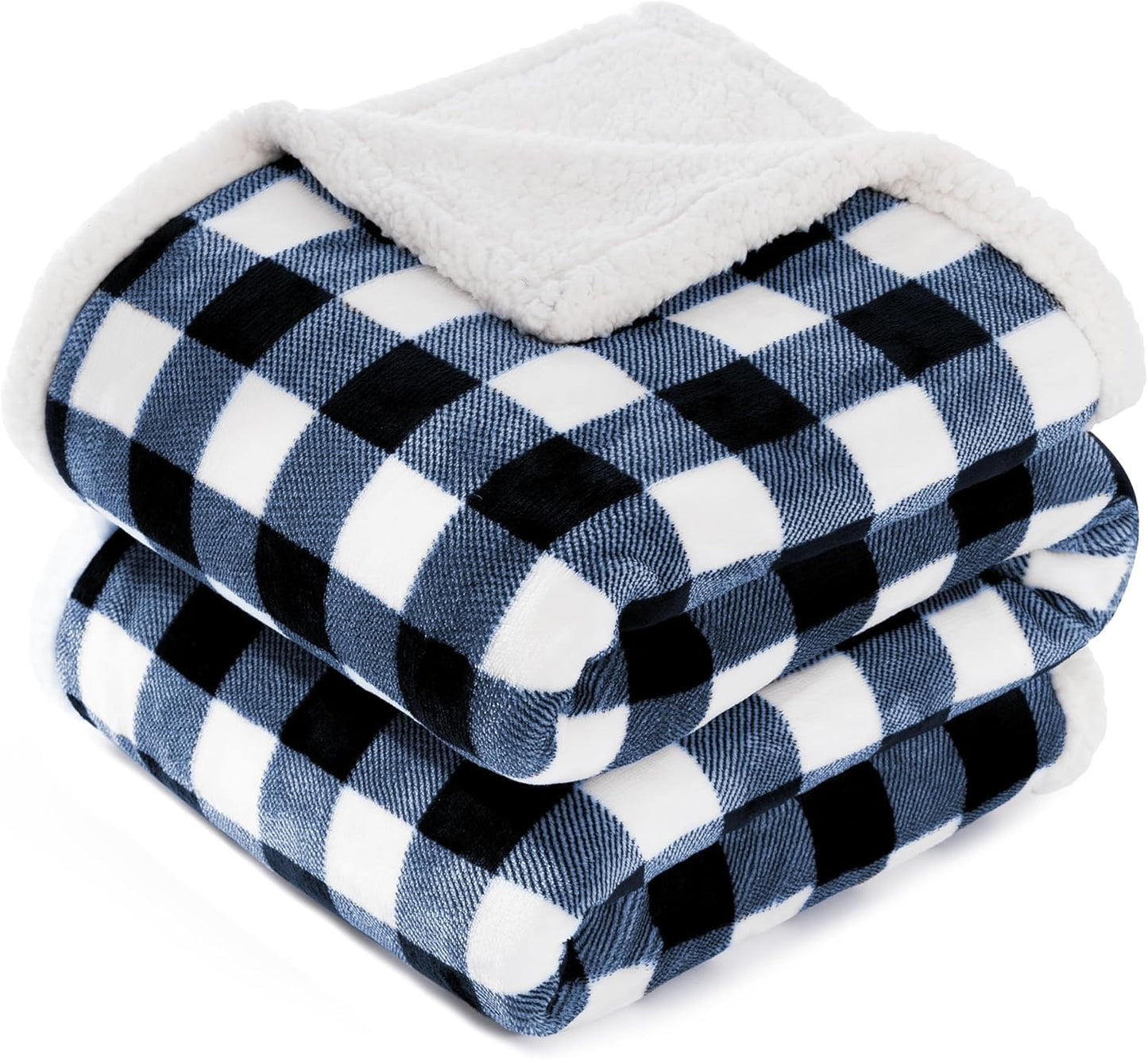 BEAUTEX Sherpa Fleece Throw Blanket, Super Soft Warm Buffalo Plaid Plush Blankets and Throws, Lightweight Cozy Fuzzy Blanket for Couch Sofa Bed (NavyBlue, 50" x 60")