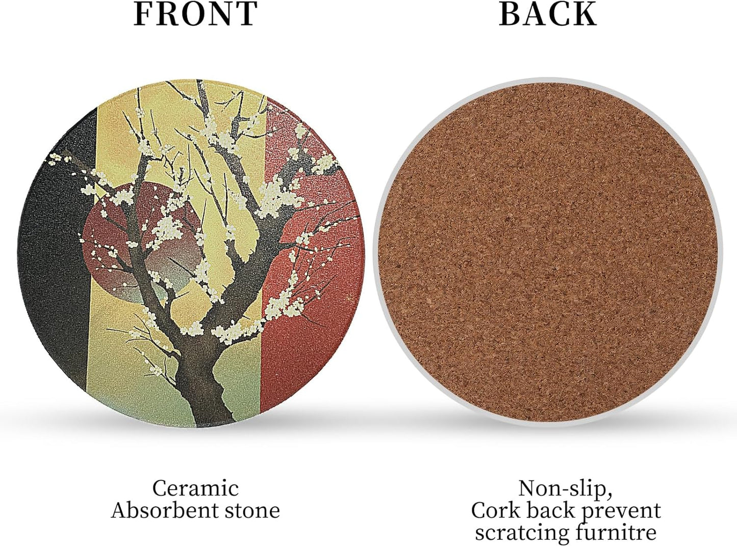 Coasters Absorbent Ceramic Coaster Drink Coasters with Cork Back Japanese Style Ukiyo-e Pattern Set of 6 Round Coaster Non Slip for Coffee Table Wine Glass Home Bar 4 Inch, Colorful