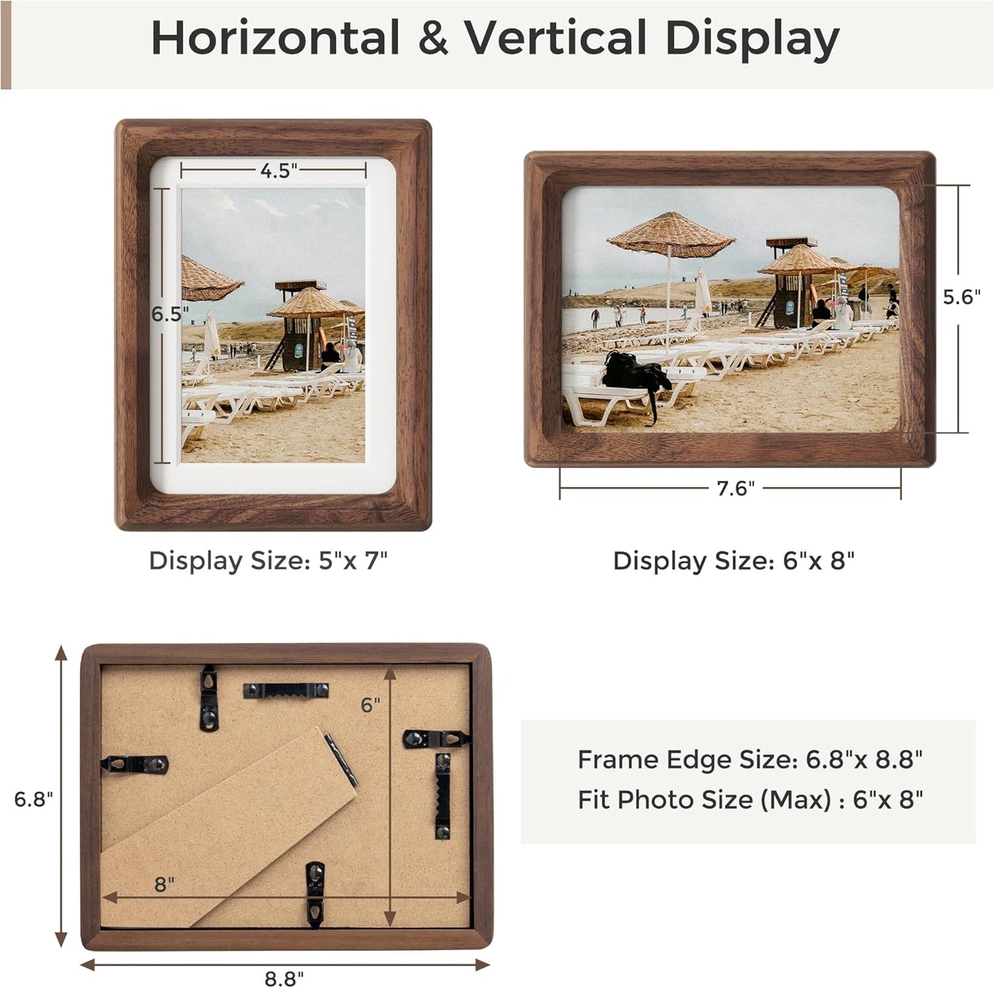Heimlove 6x8 Picture Frames Natural Walnut,Original Wood Hand Make Crafted Photo Frame with Mat to 5x7 Graduation Picture Display,Family Picture,Wedding Picture Tabletop & Wall Decoration