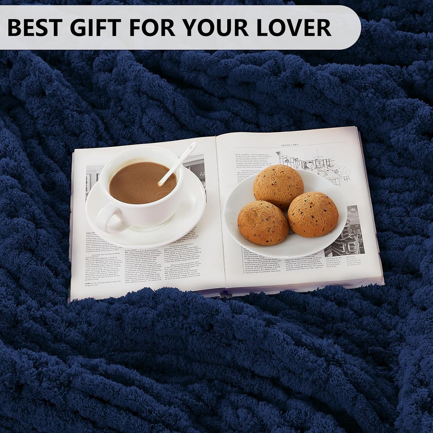 L'AGRATY Chunky Knit Blanket Throw - Soft Chunky Throw Blanket 50x60: 100% Hand Kintted Chenile Crochet Throw Blanket for Couch - Large Cable Knit Chunky Blanket for Home Decor(Dark Blue)