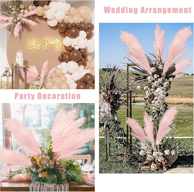 35" Pink Faux Pampas Grass Decor, 8pcs Large Tall Fluffy Artificial Pompous Grass Branches Floral Fake Pompas Grass Bulrush Floor Vase Filler Flower Arrangement for Home Wedding Boho Decor