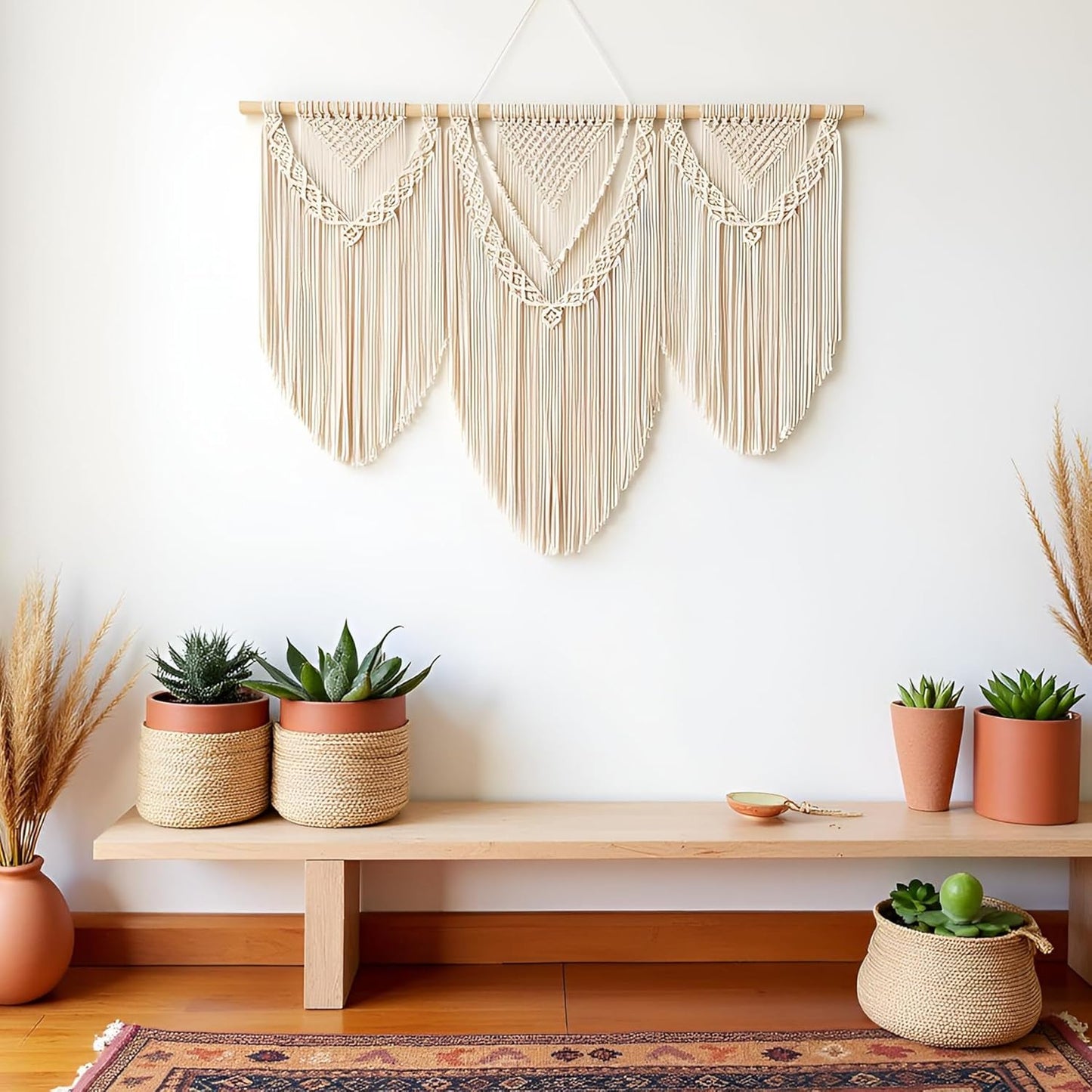 large macrame wall hanging - Boho Tapestry Macrame Wall Decor Art- Chic Bohemian Handmade Woven Tapestry Home Decoration for Bedroom Living Room Apartment Wedding Party - 43"x32" (Beige-Triangle)