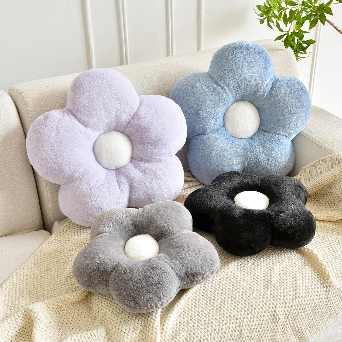 Flower Pillows, Soft Flower Shaped Pillow with Home Decorative for Couch Chair Bed,Flower Floor Throw Pillows for Adults Bedroom Living Room (Black, 19.6 Inches)