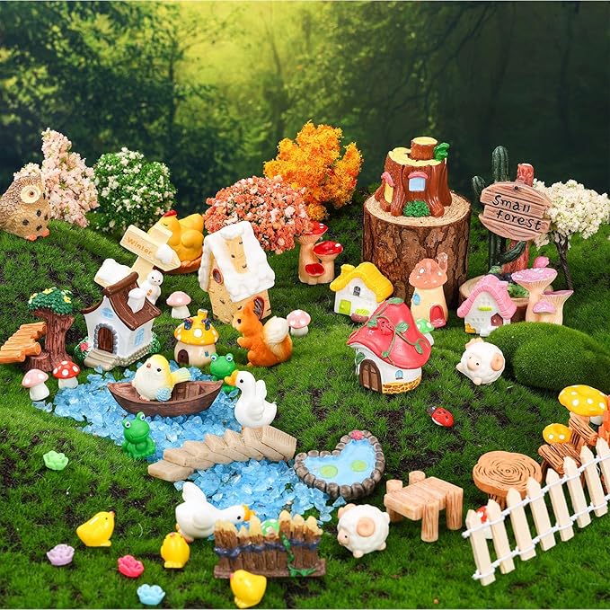 118 PCS Mini Fairy Garden Accessories Kit Cute Miniature Garden Decorations Set Tiny Figurines for DIY Micro Landscape Terrarium Dollhouse Succulent Craft Decor Potted Horticulture Ornaments