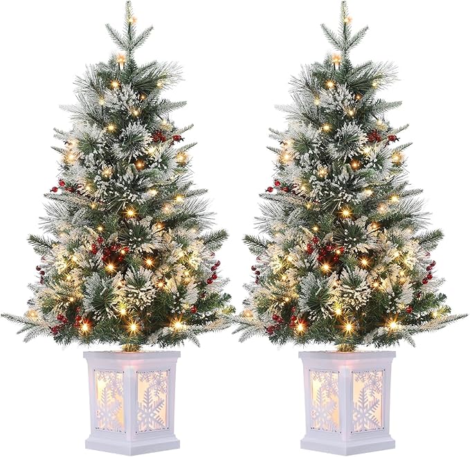 3 Ft Pre-Lit Christmas Tree, Artificial Christmas Trees with Lighting, Xmas Trees with 78 Led Lights, Christmas Decoration for Home, Office, Easy Assembly