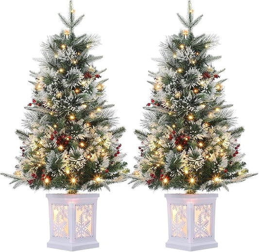 3 Ft Pre-Lit Christmas Tree, Artificial Christmas Trees with Lighting, Xmas Trees with 78 Led Lights, Christmas Decoration for Home, Office, Easy Assembly