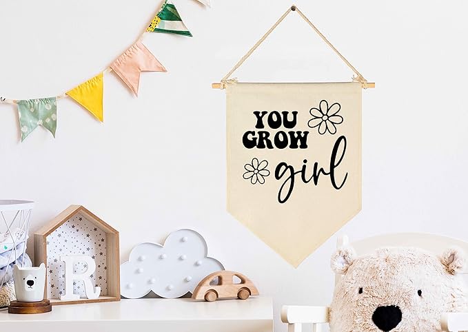 You Grow Girl-Daisy Decor-Flag Sign Gifts for Baby Newborn Boys Girls Kids-Banner Wall Decor Gifts for Nursery Bedroom Playroom Front Door-Baby Gift Shower-New Home Gift- Christmas Gift