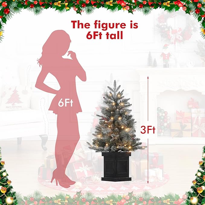 3 ft Pre-Lit Mini Xmas Tree with Multi-Mode Led Lighting (2, Black Vintage Base)