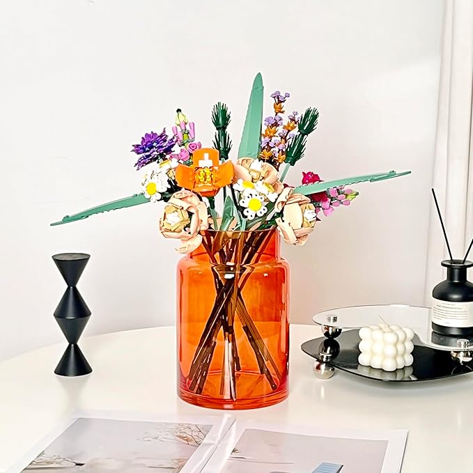 BLOFLO Orange Glass Vase, 9 Inch Large Glass Vase for Flowers, Modern Thick Glass Flower Vases for Centerpieces, Decorative Glass Cylinder Hydroponic Vase for Wedding, Home, Office (Orange, 9Inch)