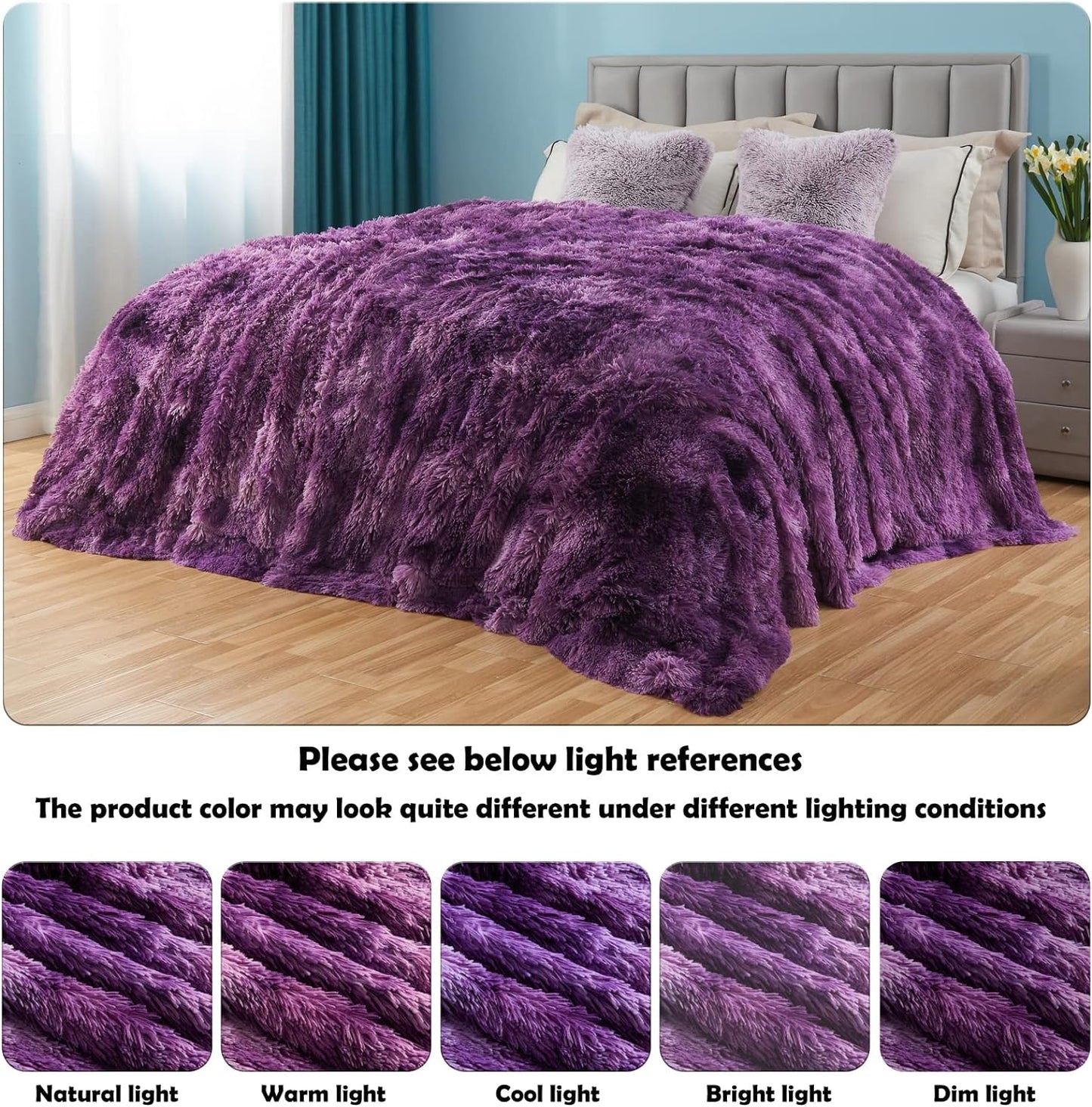 GONAAP Fuzzy Faux Fur Throw Blanket Tie-dye Violet Purple Super Soft Cozy Plush Fuzzy Shaggy Blanket for Couch Sofa Bed (Tie-dye Violet Purple, Throw(50"x60"))