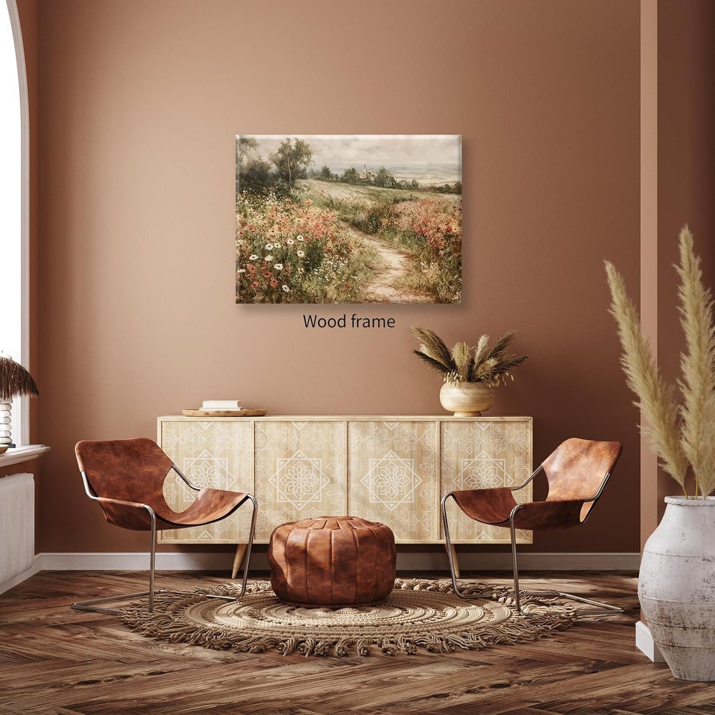 Landscape Wildflower Wall Art Nature Botanical Floral Posters Retro Cottagecore Plant Paintings Canvas Prints 08x10 inch Framed for Farmhouse Living Room Wall Decor