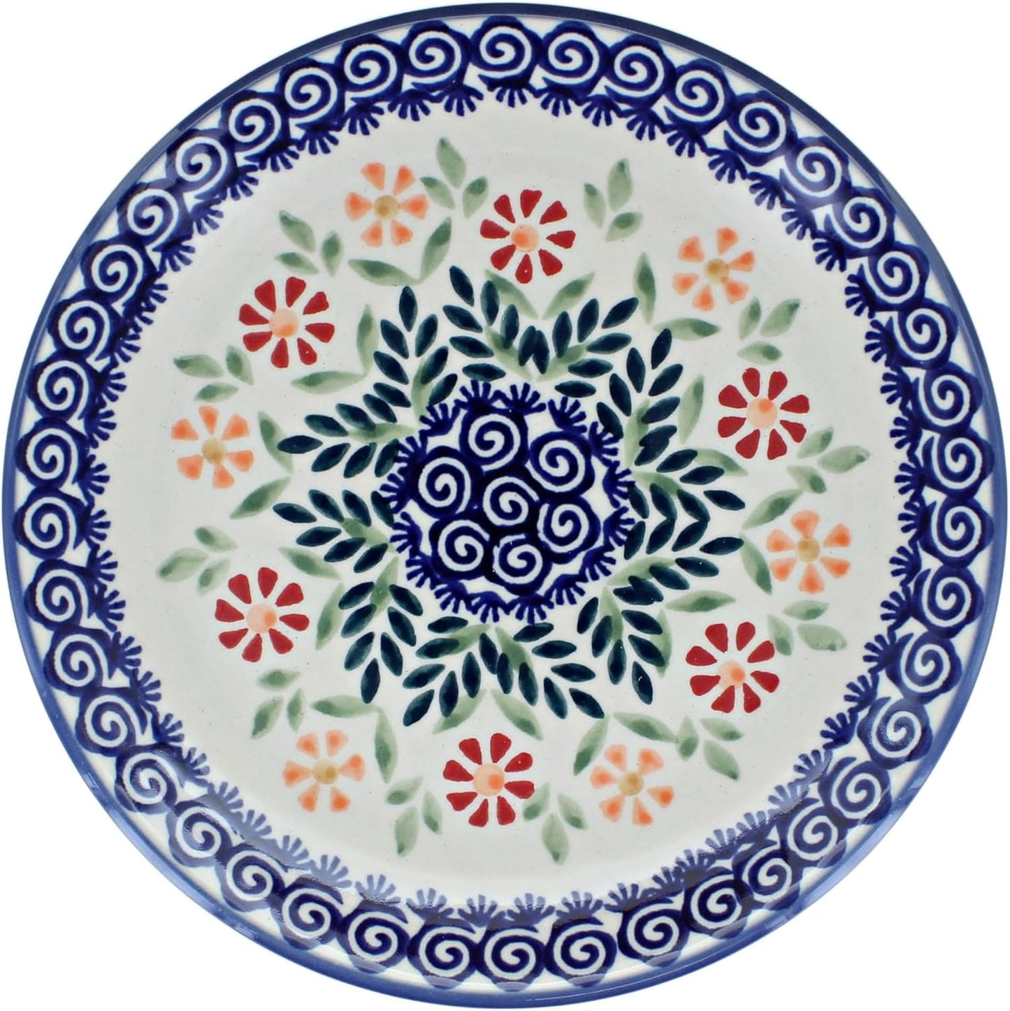 Blue Rose Polish Pottery - Orange Garden Bouquet Dessert Plate - 7" Diameter - Beautiful Plate for Cake, Appetizers, or Snacks
