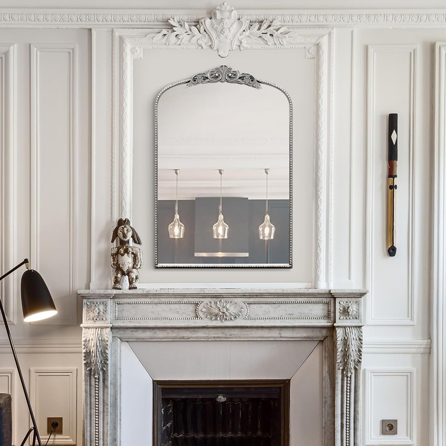 Micasso Vintage Traditional Silver Mirror: French Baroque Antique Mirror - Ornate Decorative Arched Mirrors for Wall/Bathroom/Entryway/Fireplace/Hallway - Home Decor for Living Room