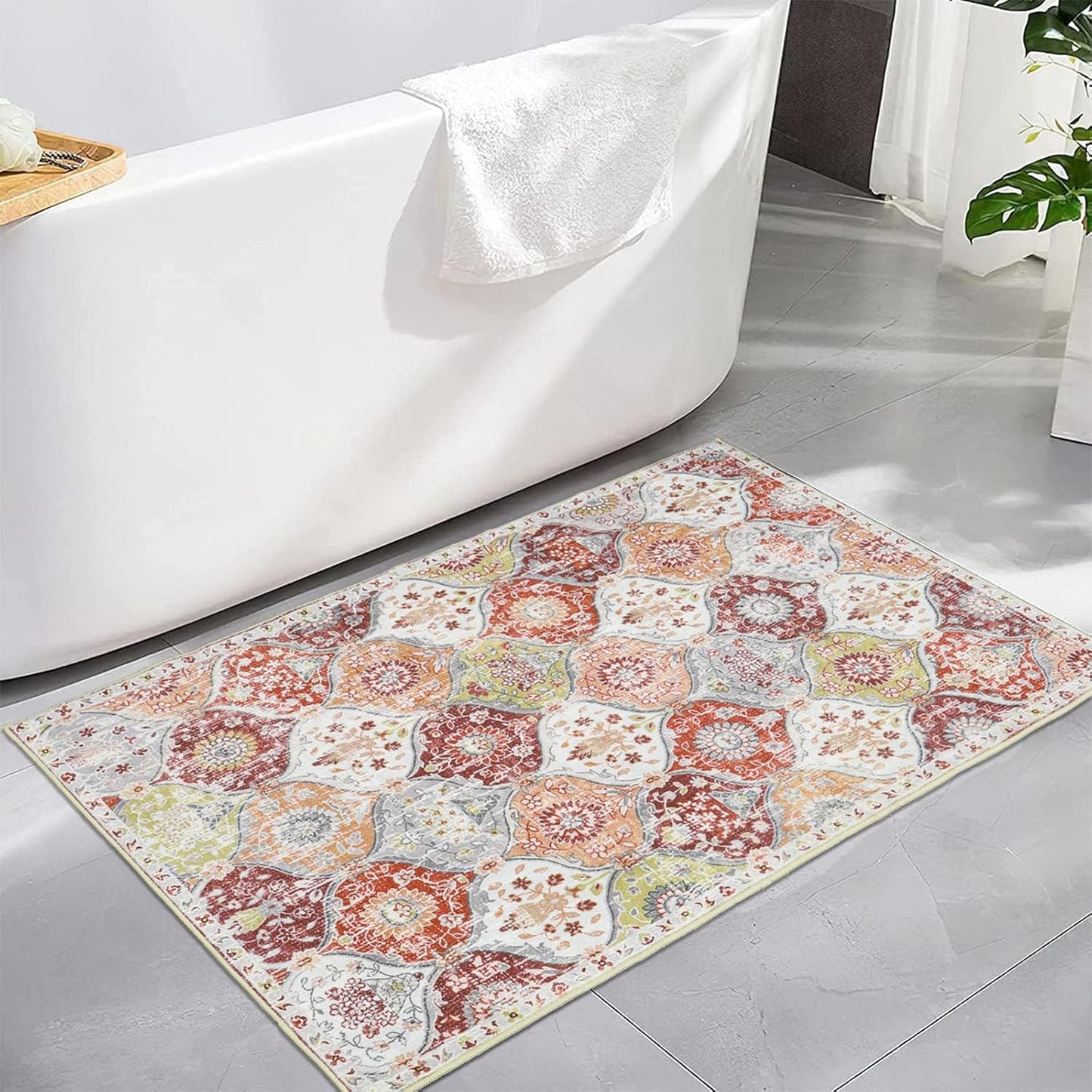 Lahome Moroccan Trellis Washable Orange Rug, 2x3 Entryway Rugs for Kitchen Bathroom, Non-Slip Indoor Door Mat Ultra-Thin, Small Throw Carpet for Bedroom Entry, Orange/Terracotta