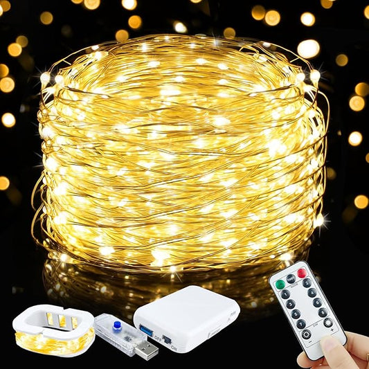 ZGWJ USB Fairy Lights Battery Powered Dual Power with Remote Timer, 1 Pack 50 LED 16FT Twinkle String Lights 8 Modes Waterproof for Bedroom,Halloween,Christmas,Parties Wedding Decoration Warm White