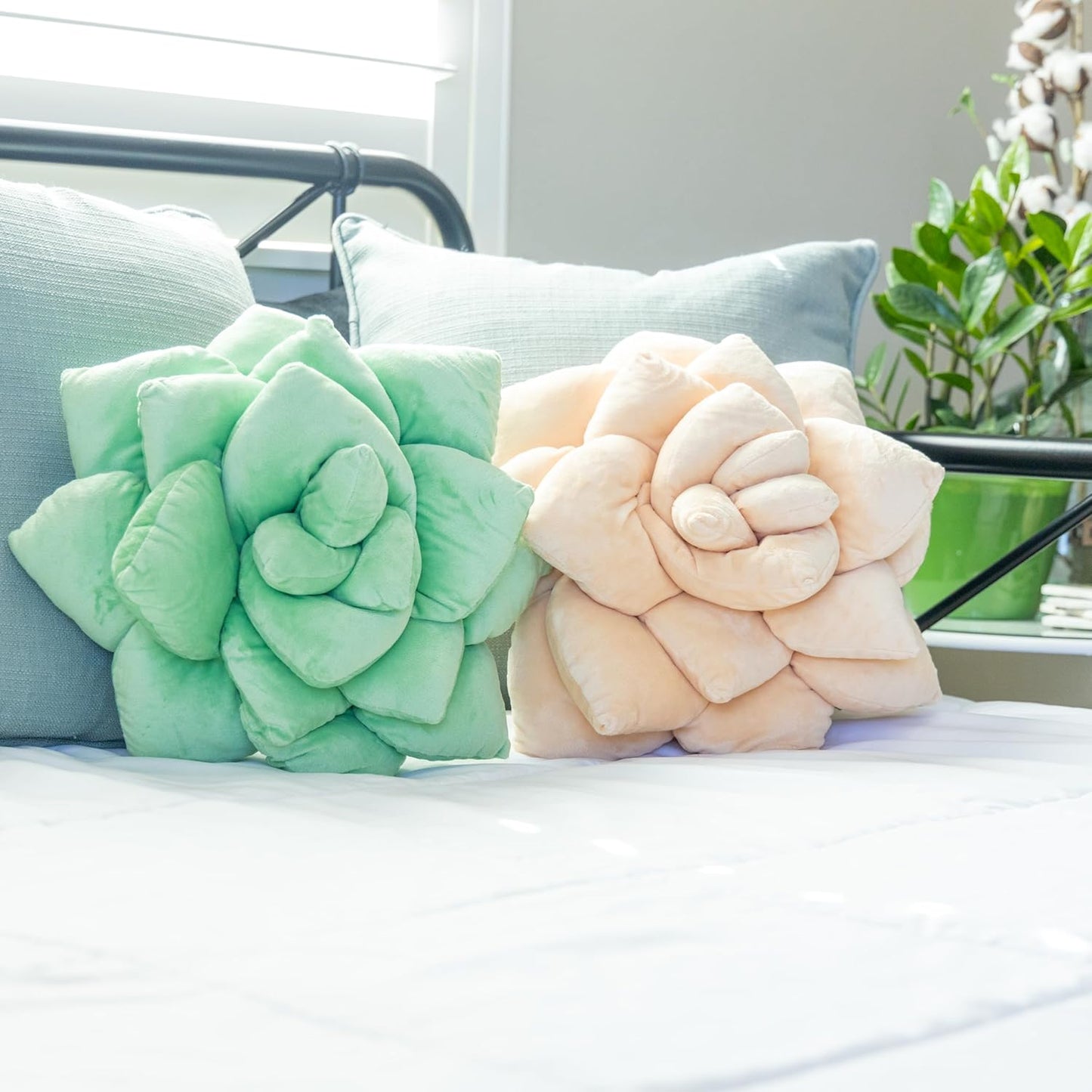 Green Philosophy Co. Succulent® Pillow 20" – Soft 3D Decorative Flower Throw Pillow, Unique Sage Green Plush Flower Cushion, Perfect for Couch, Sofa, Bedroom Decor, Gift for Plant Lovers