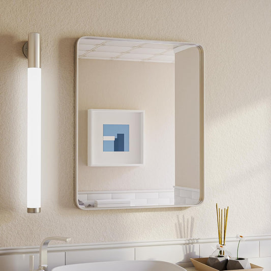 ISKM Silver Framed Mirror for Wall 20"x 16", Bathroom Vanity Mirror Anti-Rust, Tempered Glass, Rounded Rectangle Mirror(Horizontal/Vertical)